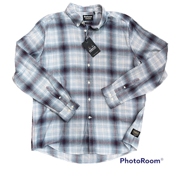 BARBOUR Kickstart Long Sleeve Plaid Pale Sky Shirt - Picture 1 of 11